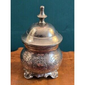 Vintage Miniature Tea Set Engraved Silverplate Sugar Bowl 3.75" H 2.25" Dia